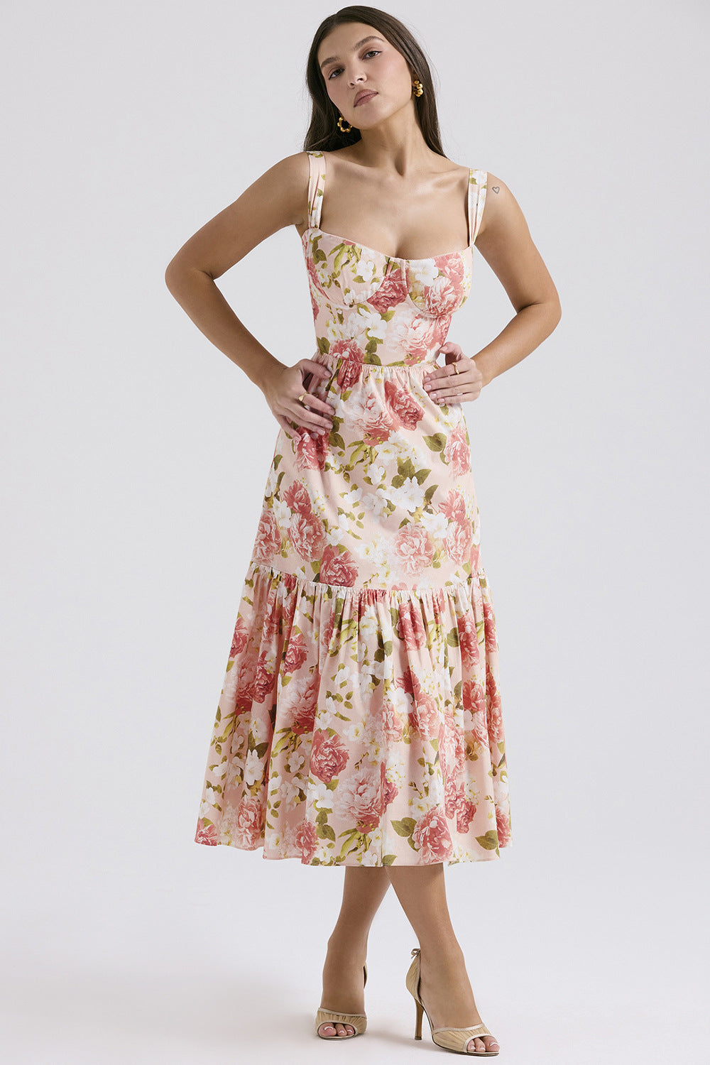 Robe maxi à motifs floraux pour femmes avec corsage ajusté et jupe évasée Levoire