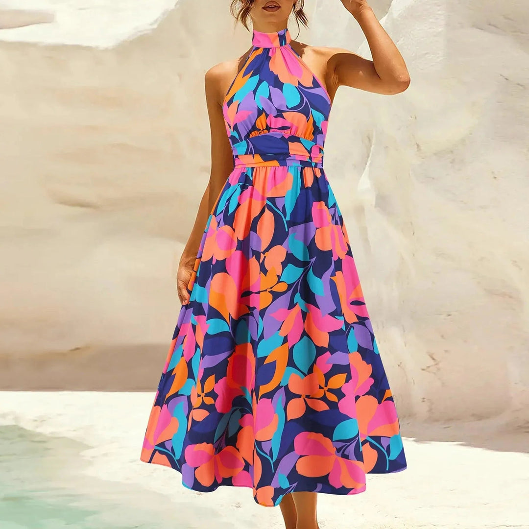 Levoire | Robe sans manches pour femmes avec col montant en tissu imprimé Lila