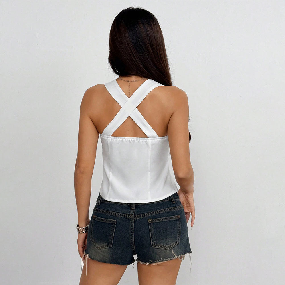 Top court pour femme avec un design de lacets décoratifs et une silhouette féminine Levoire