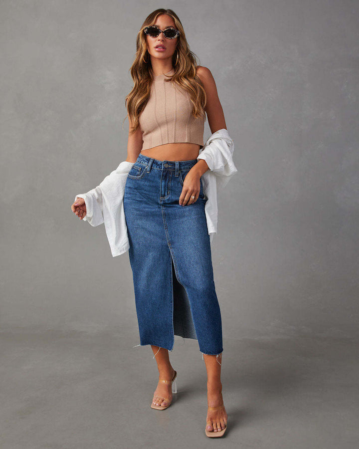 Robe crayon pour femmes à taille haute en denim avec fente latérale Levoire