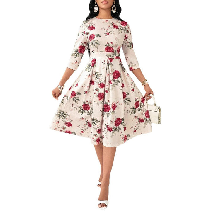 Levoire | Robe midi à motifs floraux élégante avec demi-rouleaux