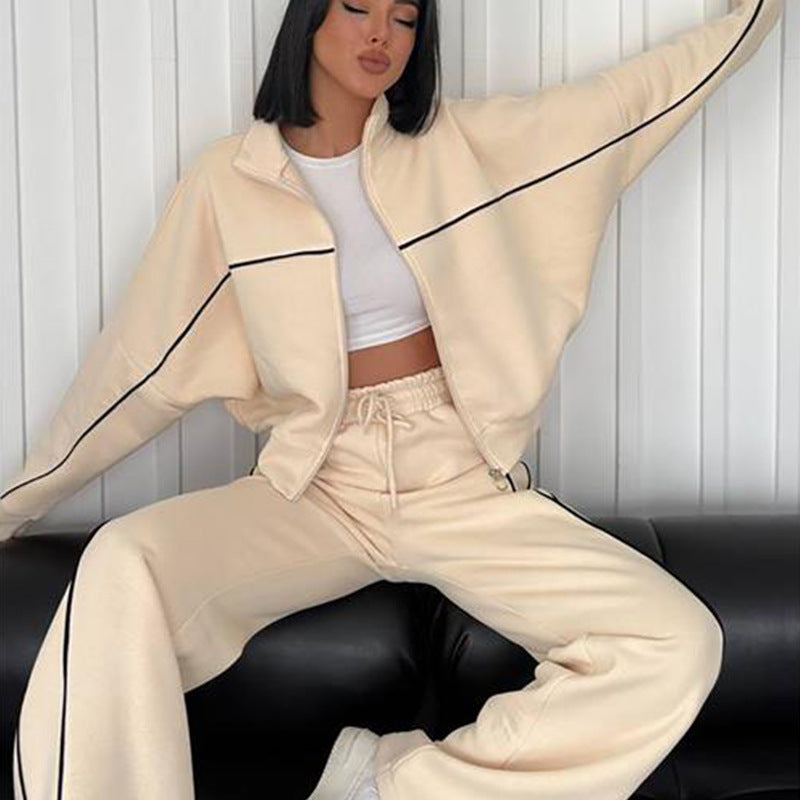 Levoire | Trendy Camp Cardigan Sweatshirt Deux-en-un Pantalons Rayés Set