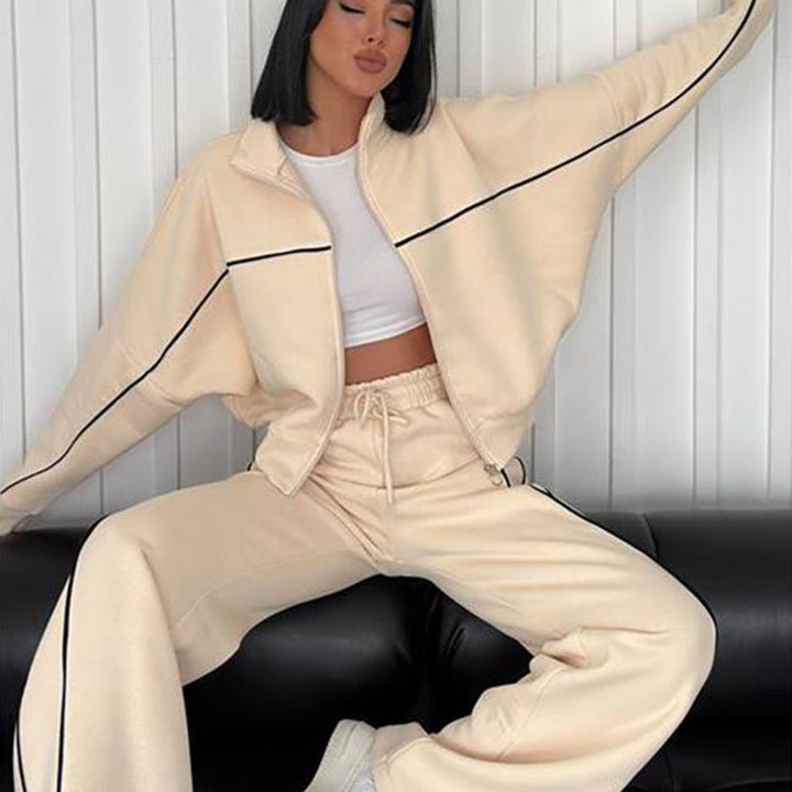 Levoire | Trendy Camp Cardigan Sweatshirt Deux-en-un Pantalons Rayés Set