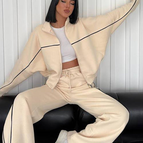 Levoire | Trendy Camp Cardigan Sweatshirt Deux-en-un Pantalons Rayés Set