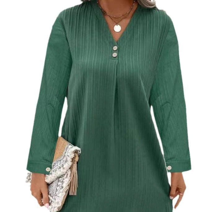 Blouse Femme à Col V avec Fines Rayures et Détails Bouton Levoire