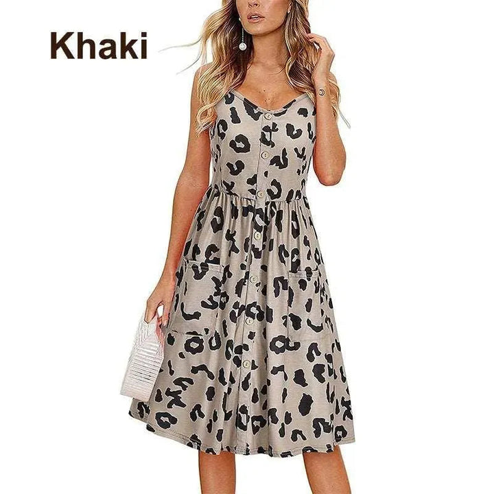 Levoire | Robe pour femmes avec décolleté en V et large ourlet Khaki