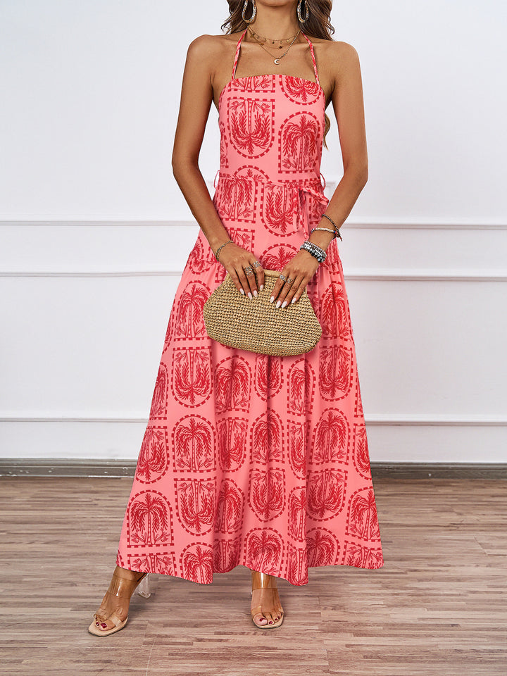 Robe maxi femme avec imprimé graphique fin et col halter ajustable Levoire