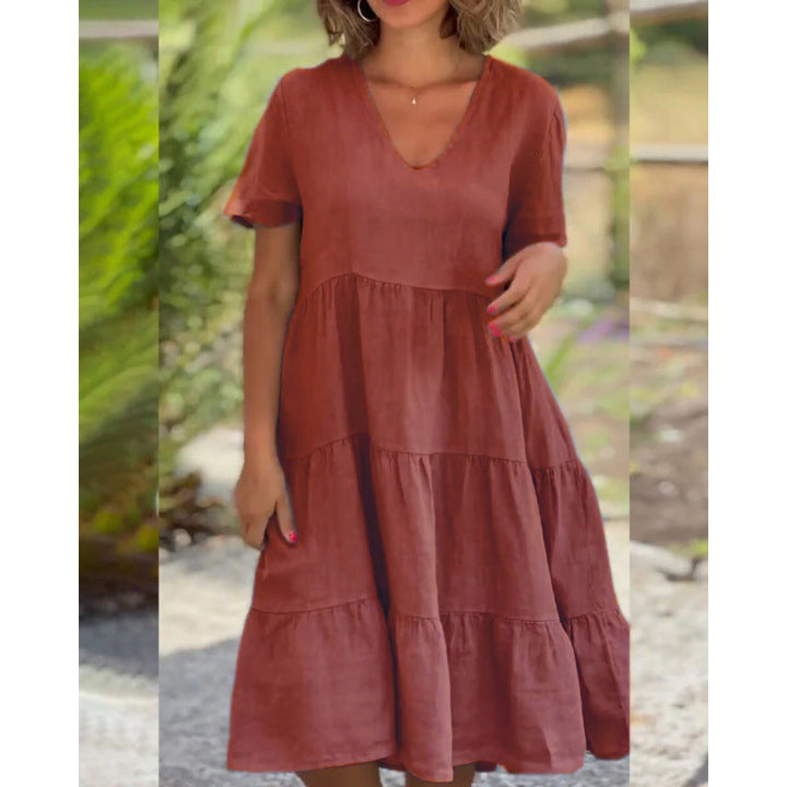 Levoire | Rento V-découpe Yuni Couleur Solide Jupe Évasée Courte Robe Braun