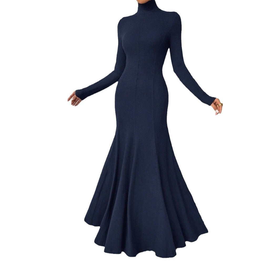 Robe maxi élégante pour femme à manches longues avec col haut et ourlet évasé Levoire
