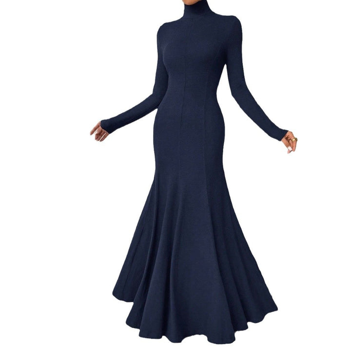 Robe maxi élégante pour femme à manches longues avec col haut et ourlet évasé Levoire