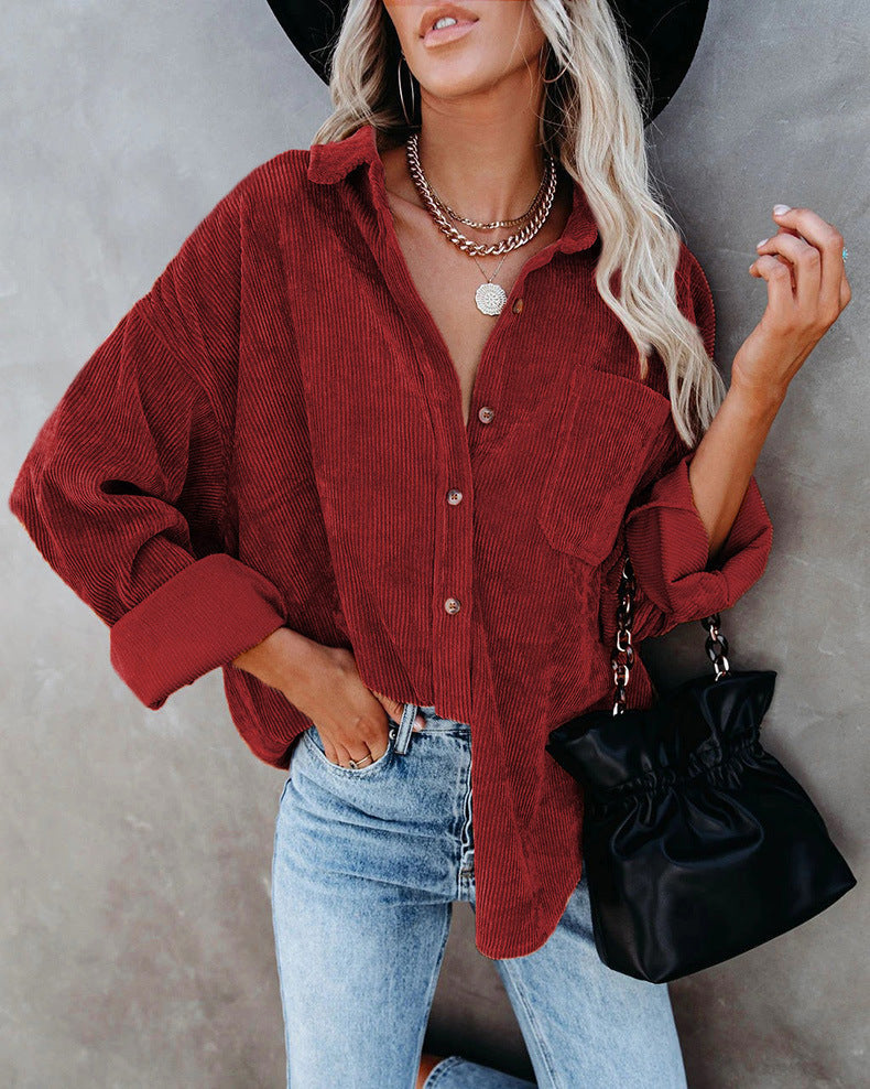 Levoire | Haut En Velours Vintage À Manches Longues Pour Femmes Rot