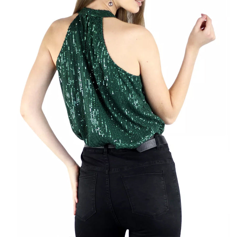 Levoire | Élégant Col rond T-shirt à paillettes continu