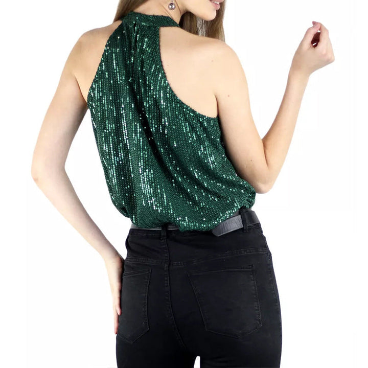 Levoire | Élégant Col rond T-shirt à paillettes continu