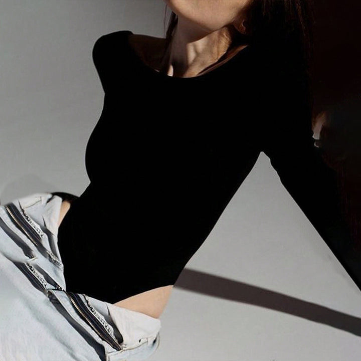 Chemise ajustée pour femmes à manches longues avec un col rond et un stretch à la mode Levoire