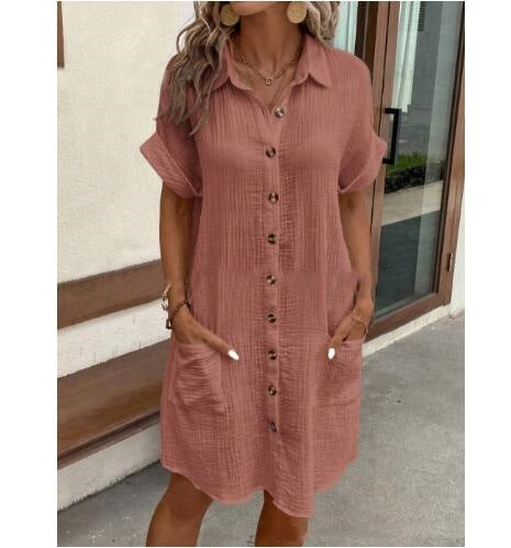 Levoire | Robe en lin à encolure en V avec boutons en coton Hautrosa