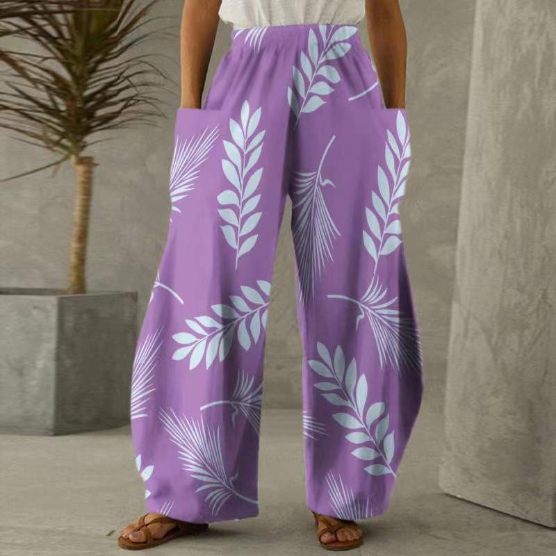 Pantalons fleuris amples pour femmes avec poches et taille élastique Levoire