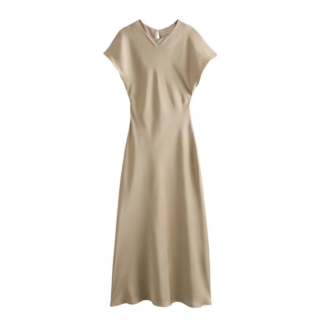Levoire | Éblouissante robe midi sans manches à finition satinée Khaki