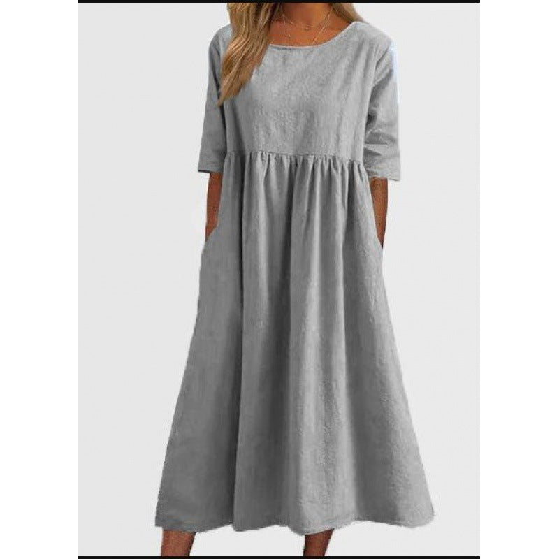 Levoire | Robe Longue Uni en Coton Lin sans Louer Gris clair