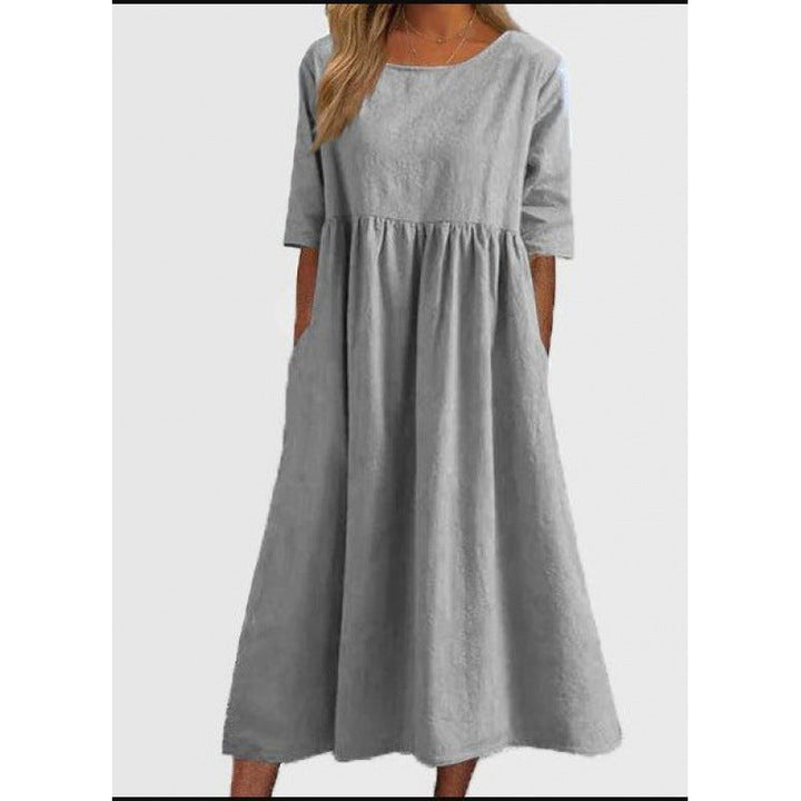 Levoire | Robe Longue Uni en Coton Lin sans Louer Gris clair