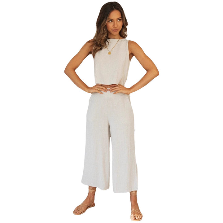 Ensemble décontracté féminin à deux pièces avec haut court et pantalon large Style Levoire