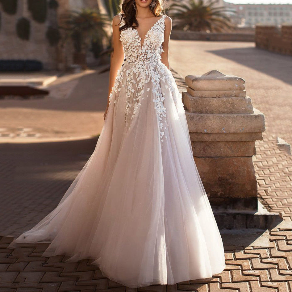 Levoire | Élégant robe de mariée broderie longue jupe Blanc