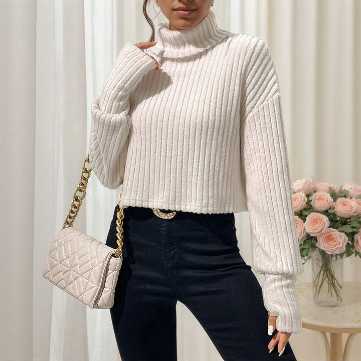 Sweat cropped pour femmes avec col montant et texture côtelée fine Levoire