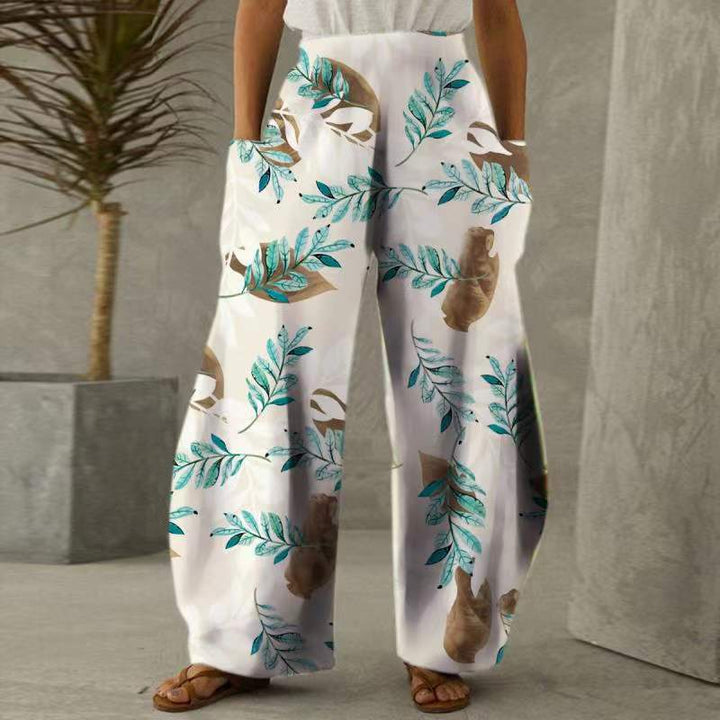 Pantalons fleuris amples pour femmes avec poches et taille élastique Levoire