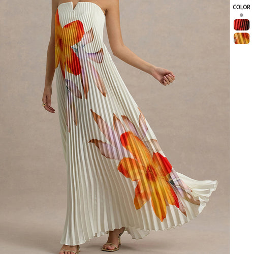 Robes élégante plissée pour femmes avec design floral et encolure sans bretelles Levoire