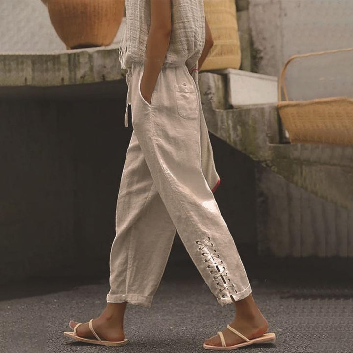 Levoire | Pantalon Droit Décontracté Ample En Coton Et En Lin Pour Femmes Khaki
