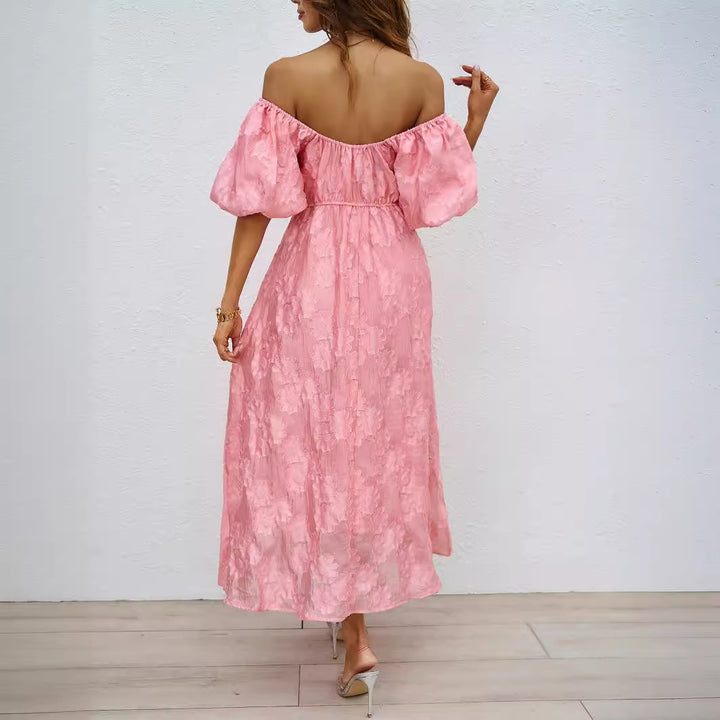 Robe Maxi A-Line pour Femmes avec Manches Bouffantes Volumineuses et Design Floral Levoire