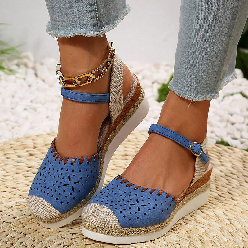 Levoire | Sandales À Talon Compensé Élégantes Avec Lanière Au Niveau Du Pied Pour Femmes Bleu
