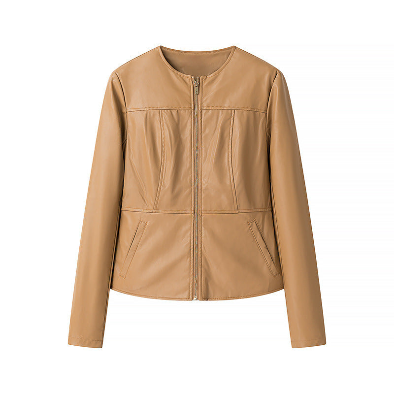 Levoire | Long chaîne détail veste en cuir Couleur camel
