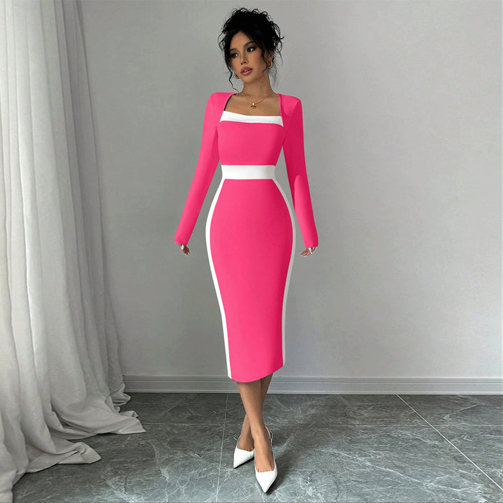 Robe midi ajustée pour femmes avec décolleté carré et accents contrastants Levoire