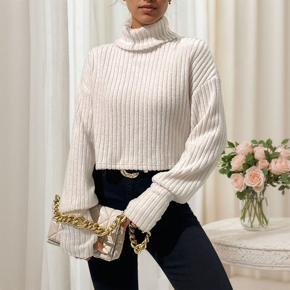 Sweat cropped femme avec col haut et structure de fines côtes Levoire