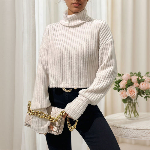 Sweat cropped femme avec col haut et structure de fines côtes Levoire