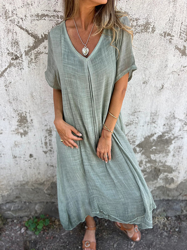 Levoire | Robe en tissu de coton-lin pour femmes Vert
