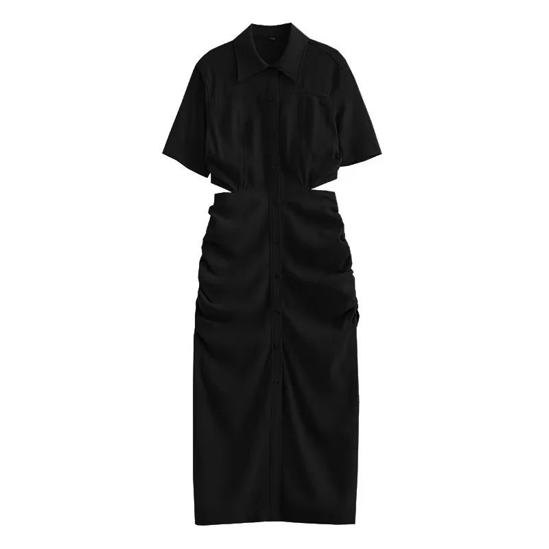 Levoire | Robe d'été décontractée à manches courtes ouvertes noir