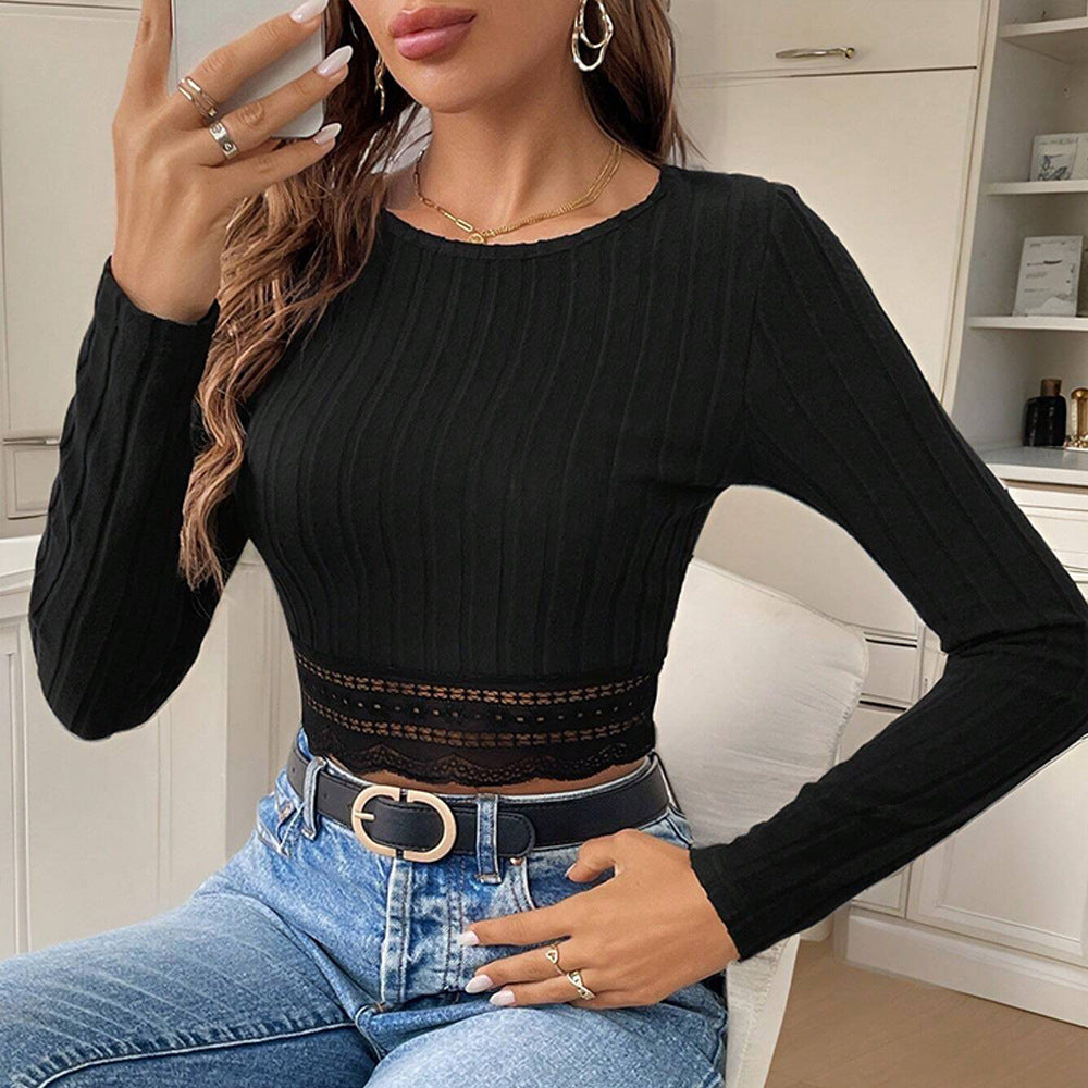 Haut femme cropped à manches longues avec accents en dentelle raffinée Levoire