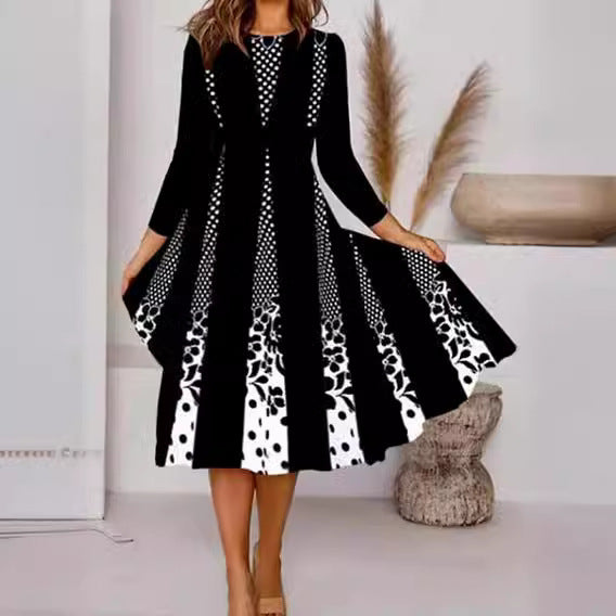 Levoire | Rentoa Print Col Ronde Mi-Longue Robe à Manches Longues