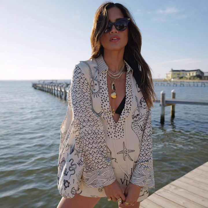 Blouse de plage pour femmes avec design maritime et broderie complexe Levoire
