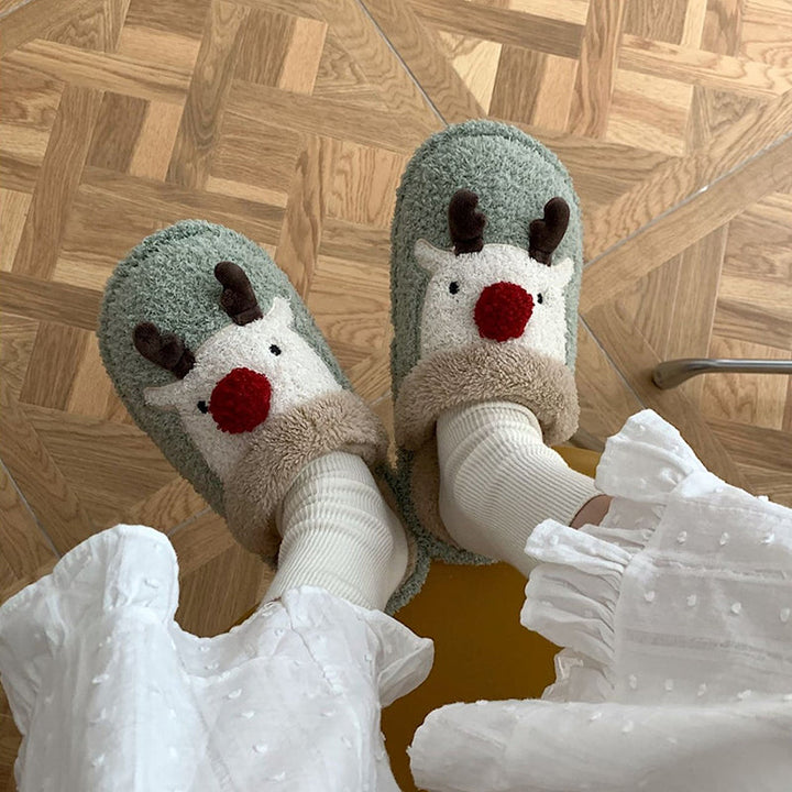 Levoire | Amusant Épais Chaud Chaussons Imprimé Renne Pour Femmes