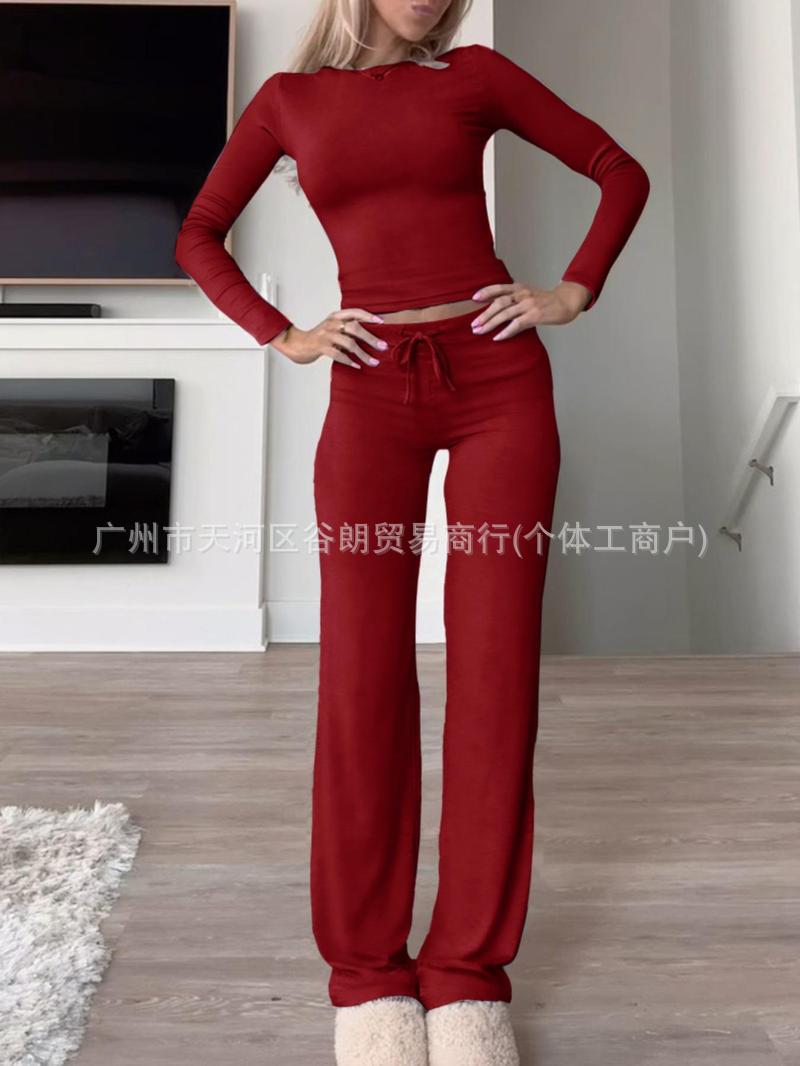 Levoire | Confortable Longue manche-Casual-Accessoire de mode-Duo pièce-Set Rouge vin