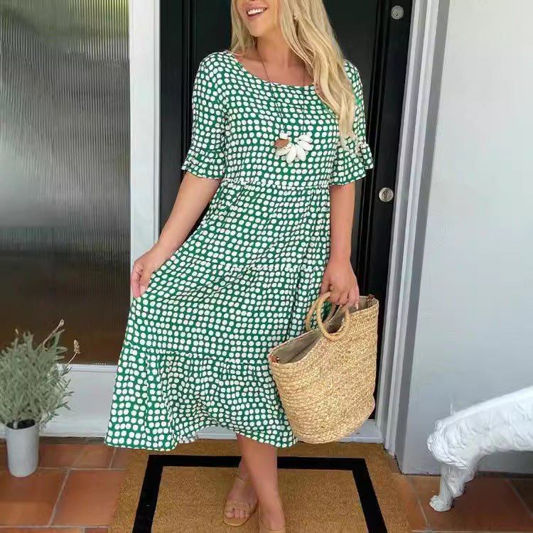 Levoire | Robe imprimée été col rond-robe imprimée Vert