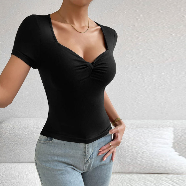 Haut ajusté pour femme avec décolleté en cœur et manches courtes Levoire