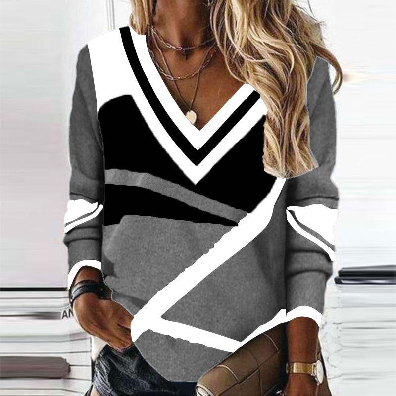 Levoire | Élégant T-shirt à col en V Druck Blanc Gris