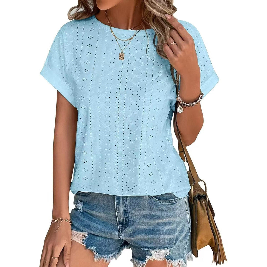 Levoire | T-shirt décontracté à col rond à manches courtes Bleu clair