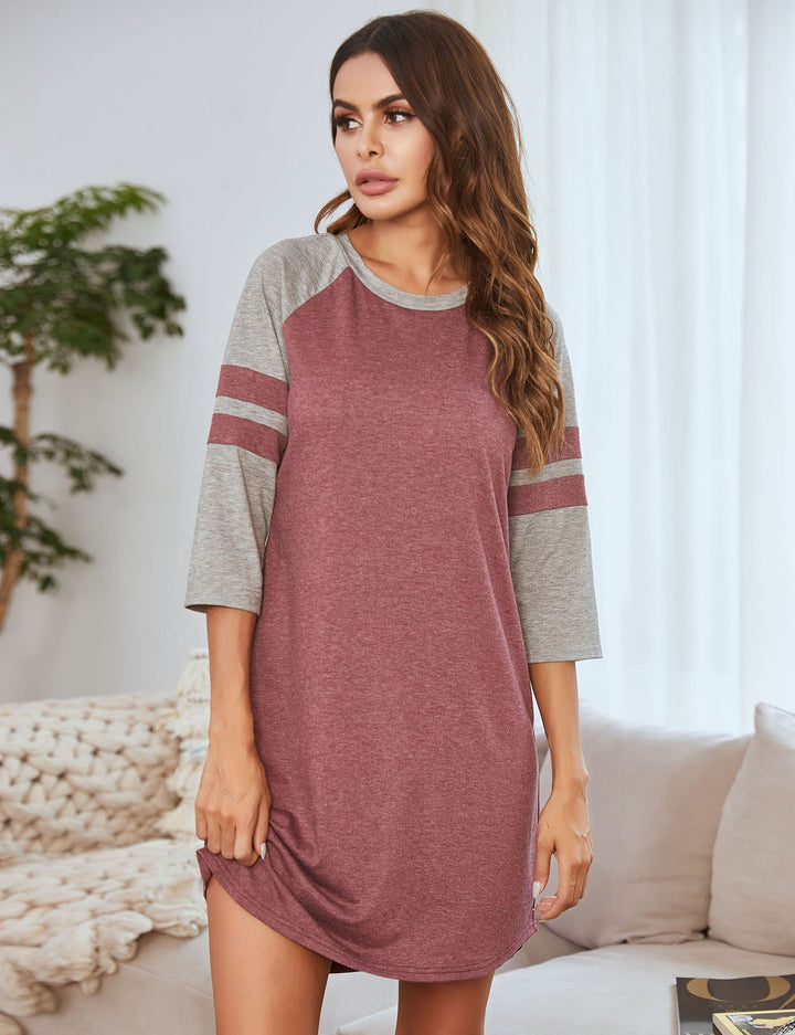 Levoire | Couleur - Chemise de nuit Printemps Été Patches Bloc Chemise de nuit Rouge vin