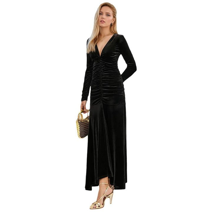 Robe maxi femme avec profond décolleté en V et doux fronces Levoire