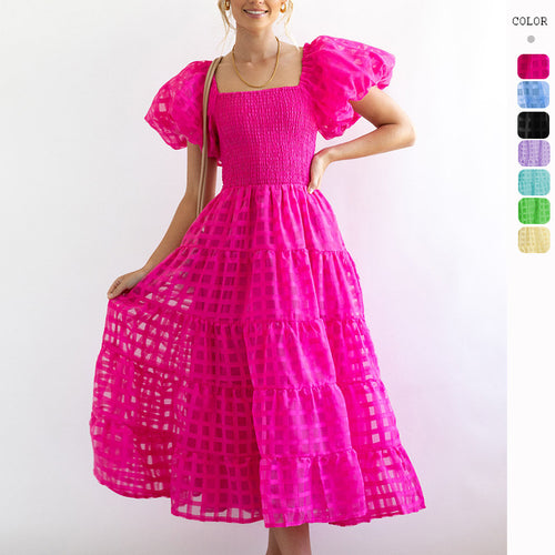 Robe maxi pour femmes avec manches bouffantes et haut élastique Levoire
