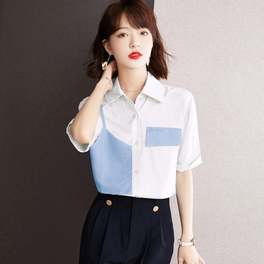 Chemisier à manches courtes femme tendance avec des inserts contrastants Levoire